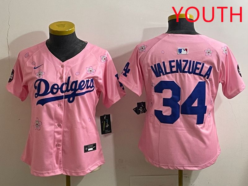 Youth Los Angeles Dodgers #34 Valenzuela Pink Sakura Edition 2025 Nike MLB Jersey style 31